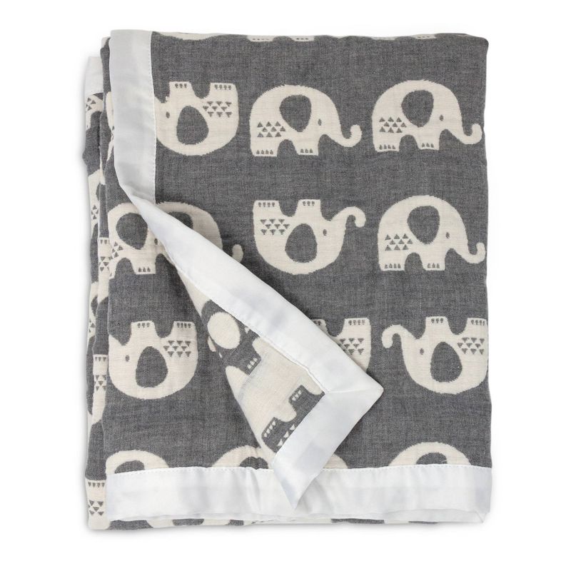 Living Textiles Baby Cotton Muslin Jacquard Blanket - Gray Elephant