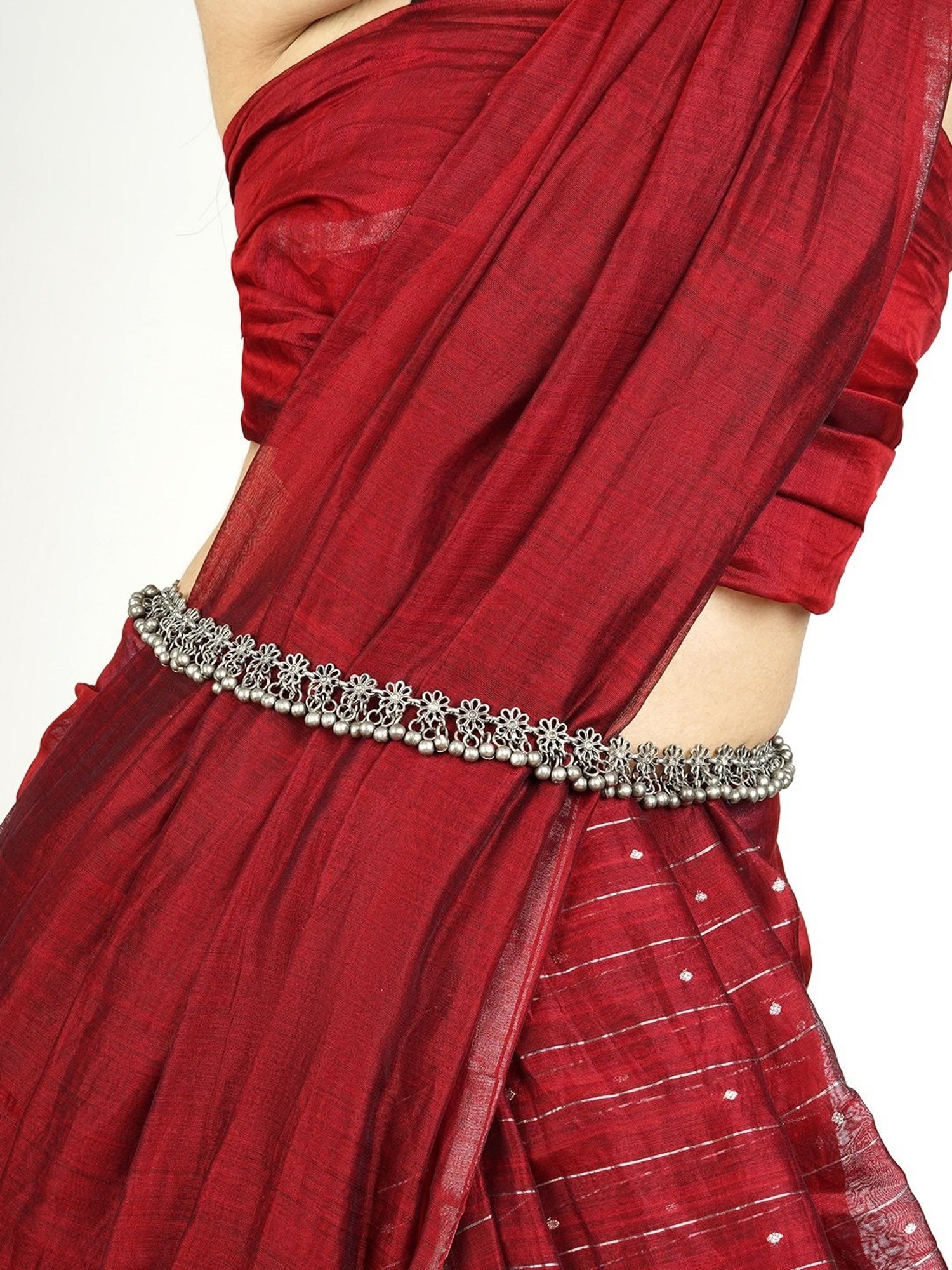 Teejh Lata Ghungroo Silver Waistband for Women