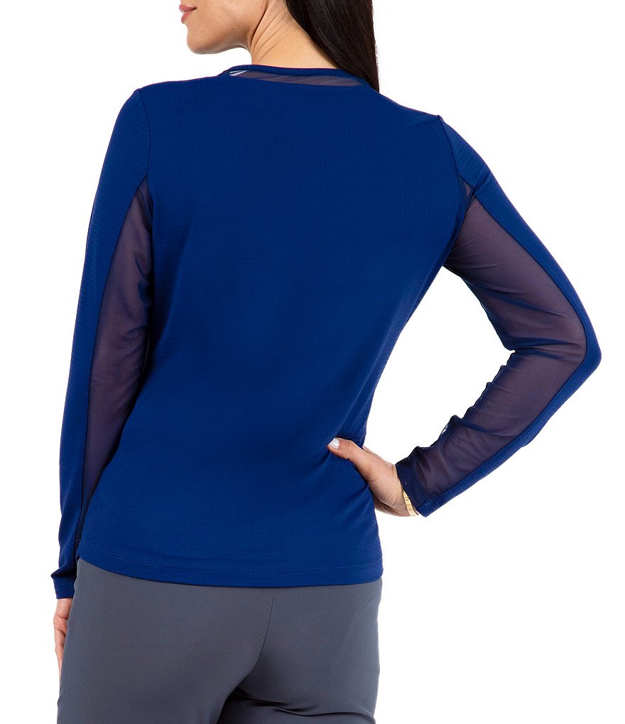 IBKUL Long Sleeve Mesh Inlay Crew Neck Top