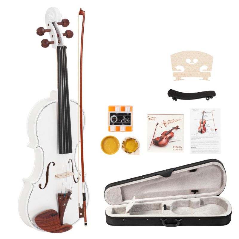 Glarry 4/4 White Violin Set w/ Case+Bow+Rosin+Shoulder Rest+Cloth+Tuner