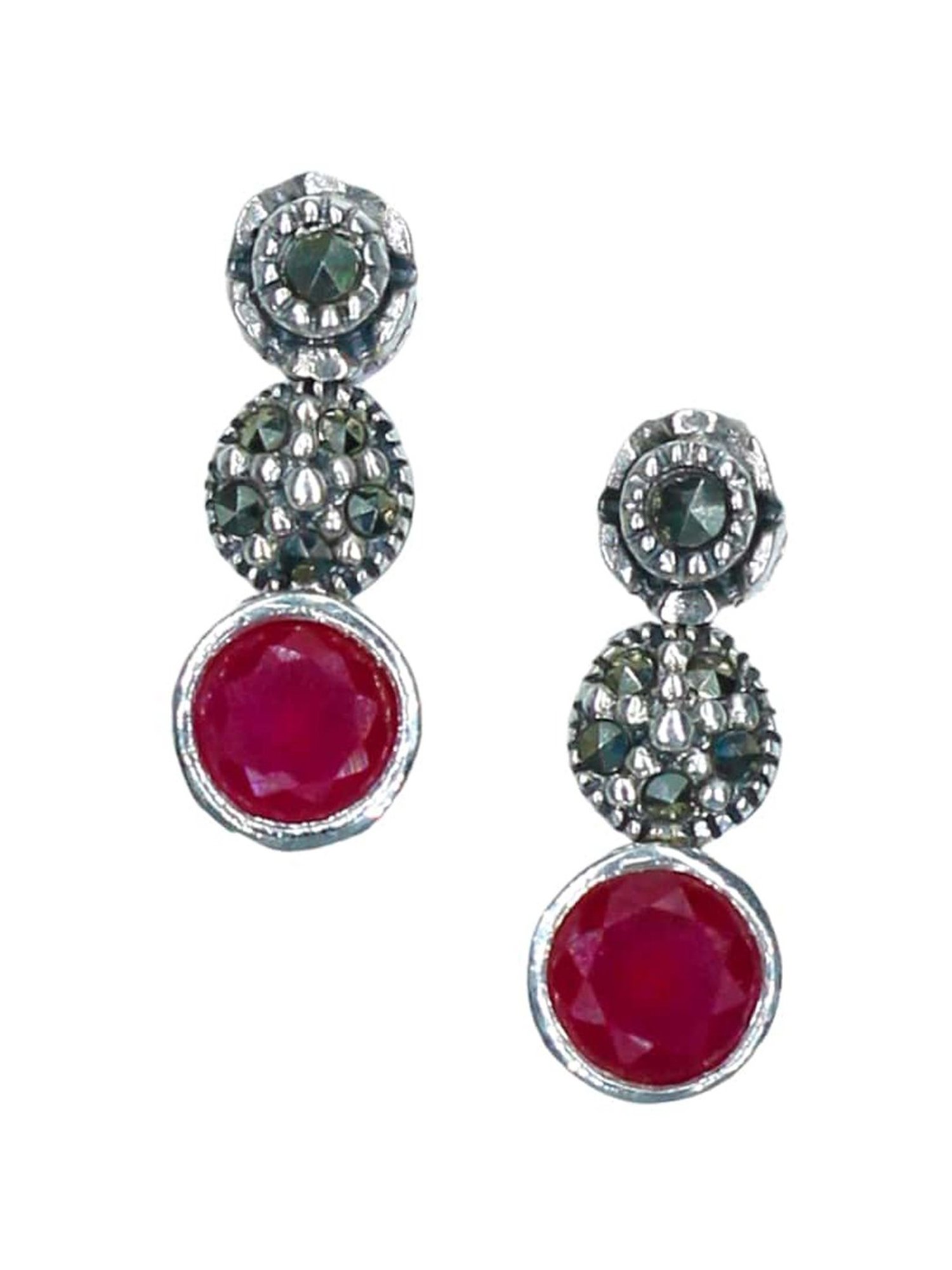 Taraash 92.5 Sterling Silver Colorful CZ Drop Earrings