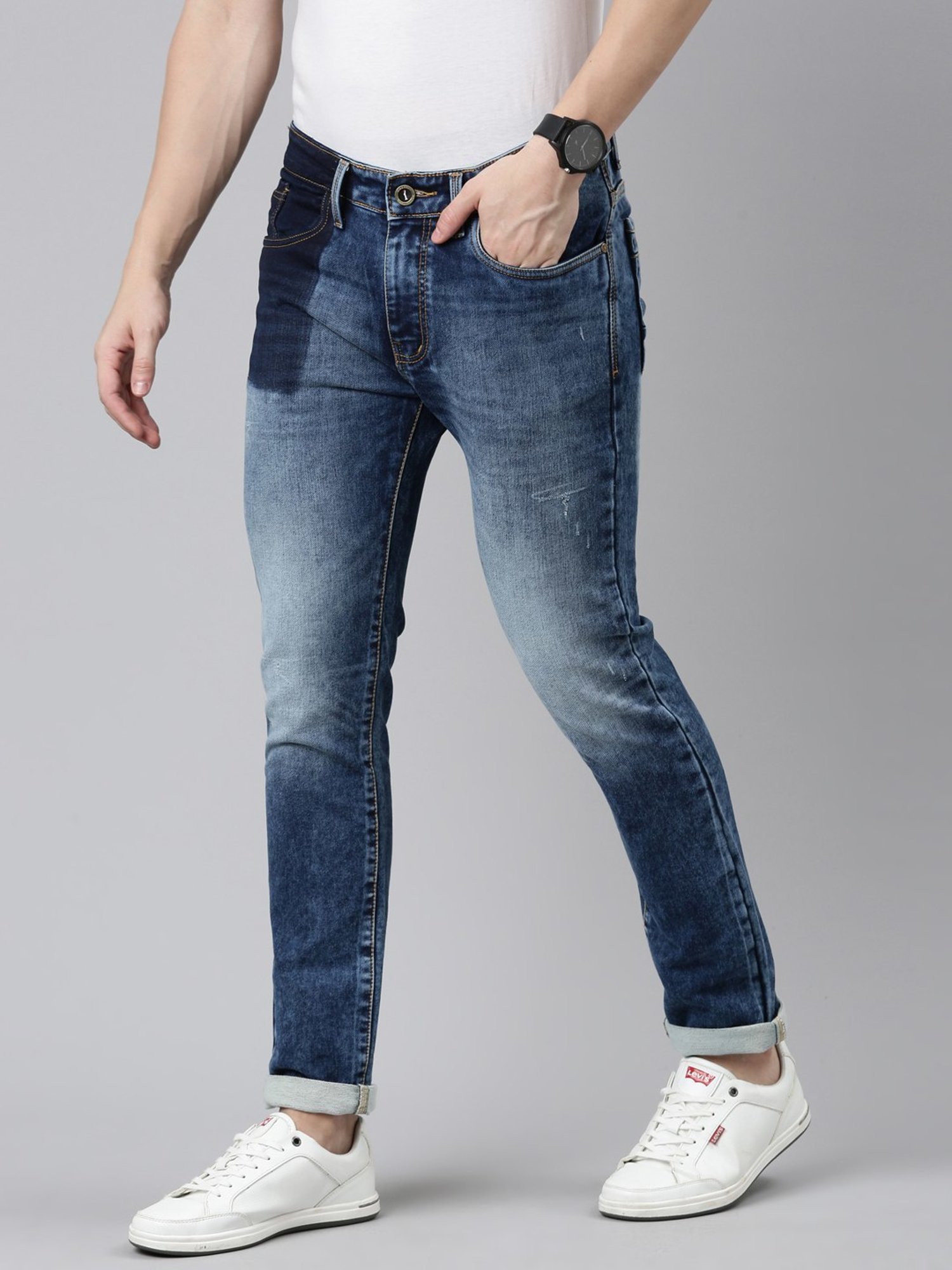 CINOCCI Blue Cotton Slim Fit Jeans