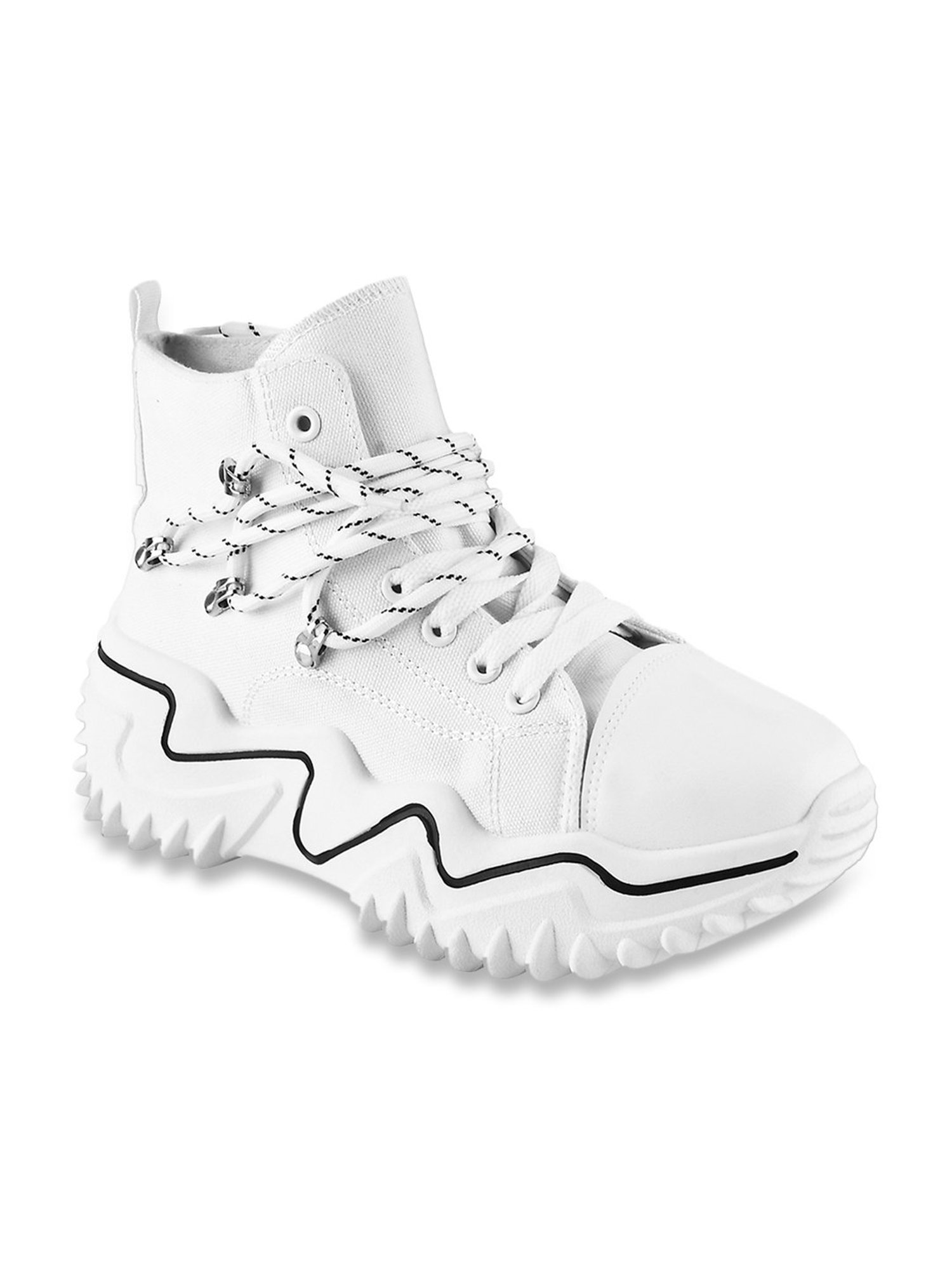 The White Pole Women's White Ankle High Sneakers