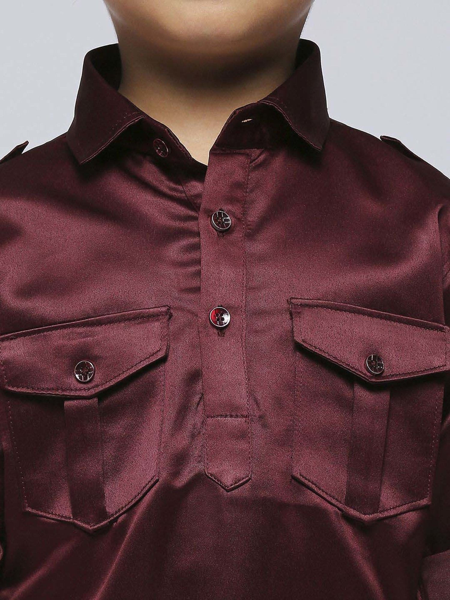 Kids Island Boys Maroon Solid Full Sleeves Kurta Set