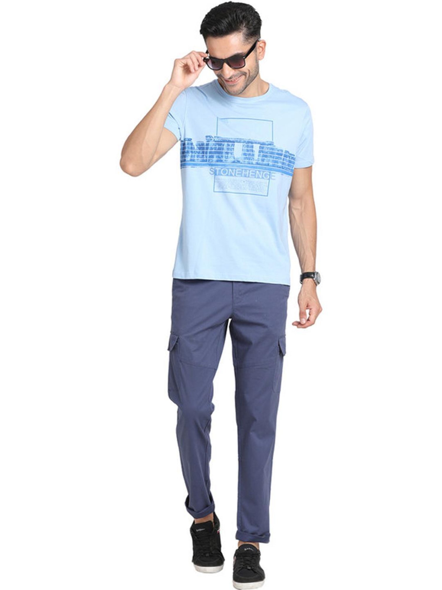 Turtle Blue Cotton Slim Fit Printed T-Shirt