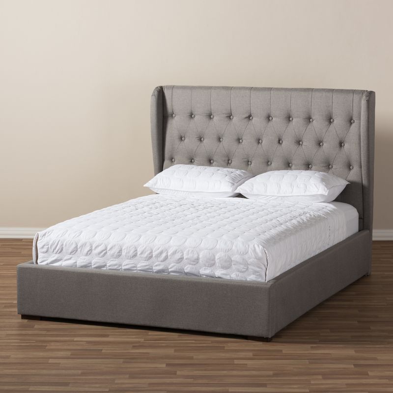 Penelope Modern and Contemporary Fabric Upholstered Gas - Lift Platform Bed - Queen - Light Gray - Baxton Studio