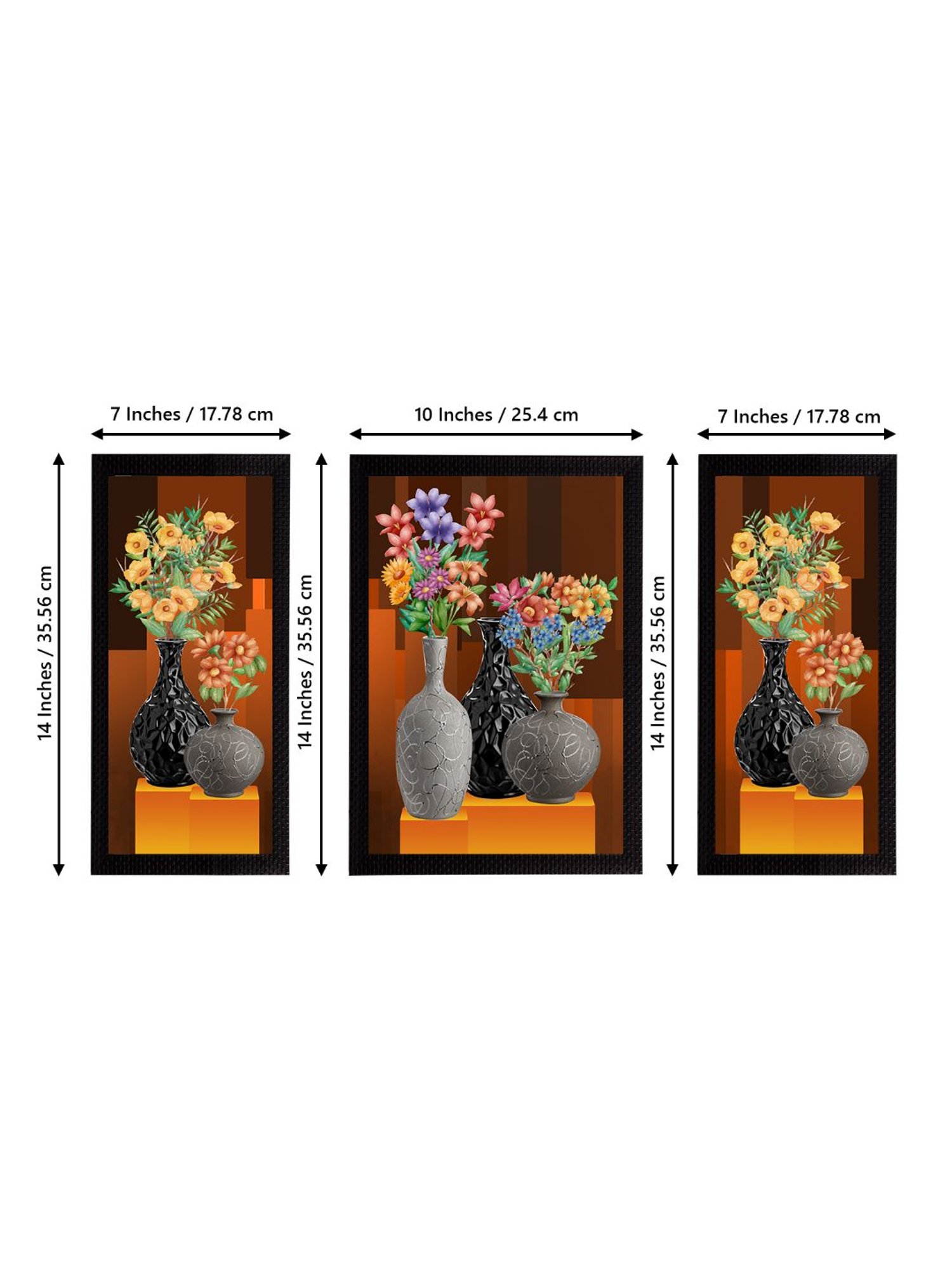 eCraftIndia Set of 3 Botanical and Floral Satin Matt Textured UV Art Painting