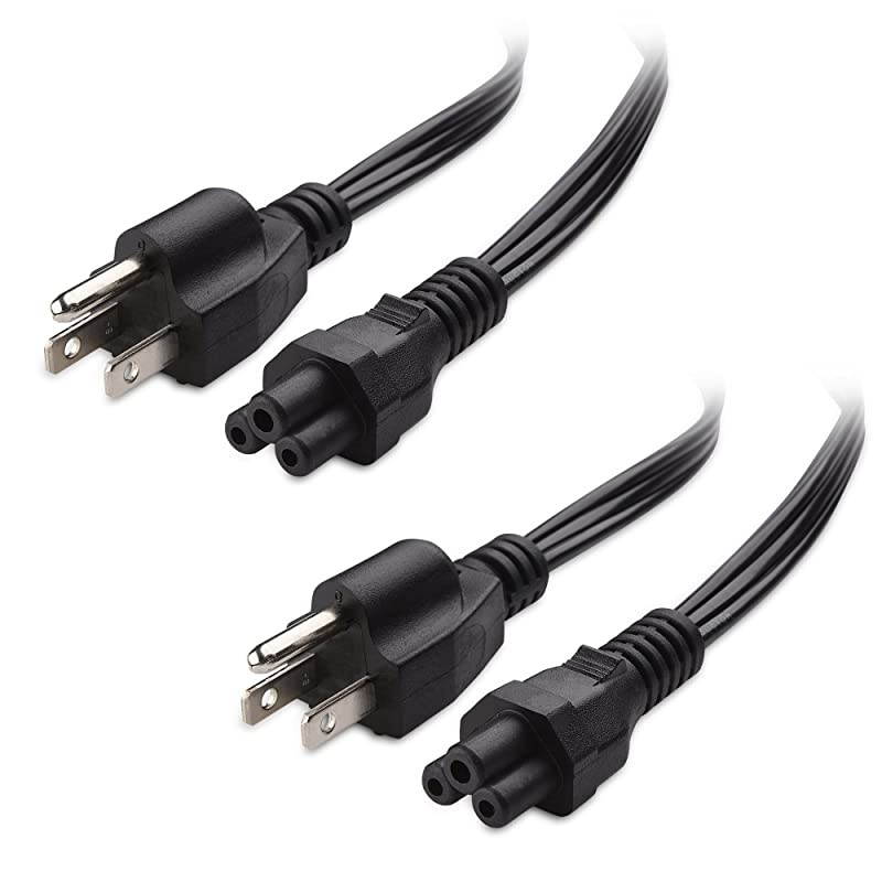 2-Pack 16 AWG Heavy-Duty 3 Slot Power Cord (Micky Mouse Power Cord) in 15 Feet, UL Listed (NEMA 5-15P to IEC C5)