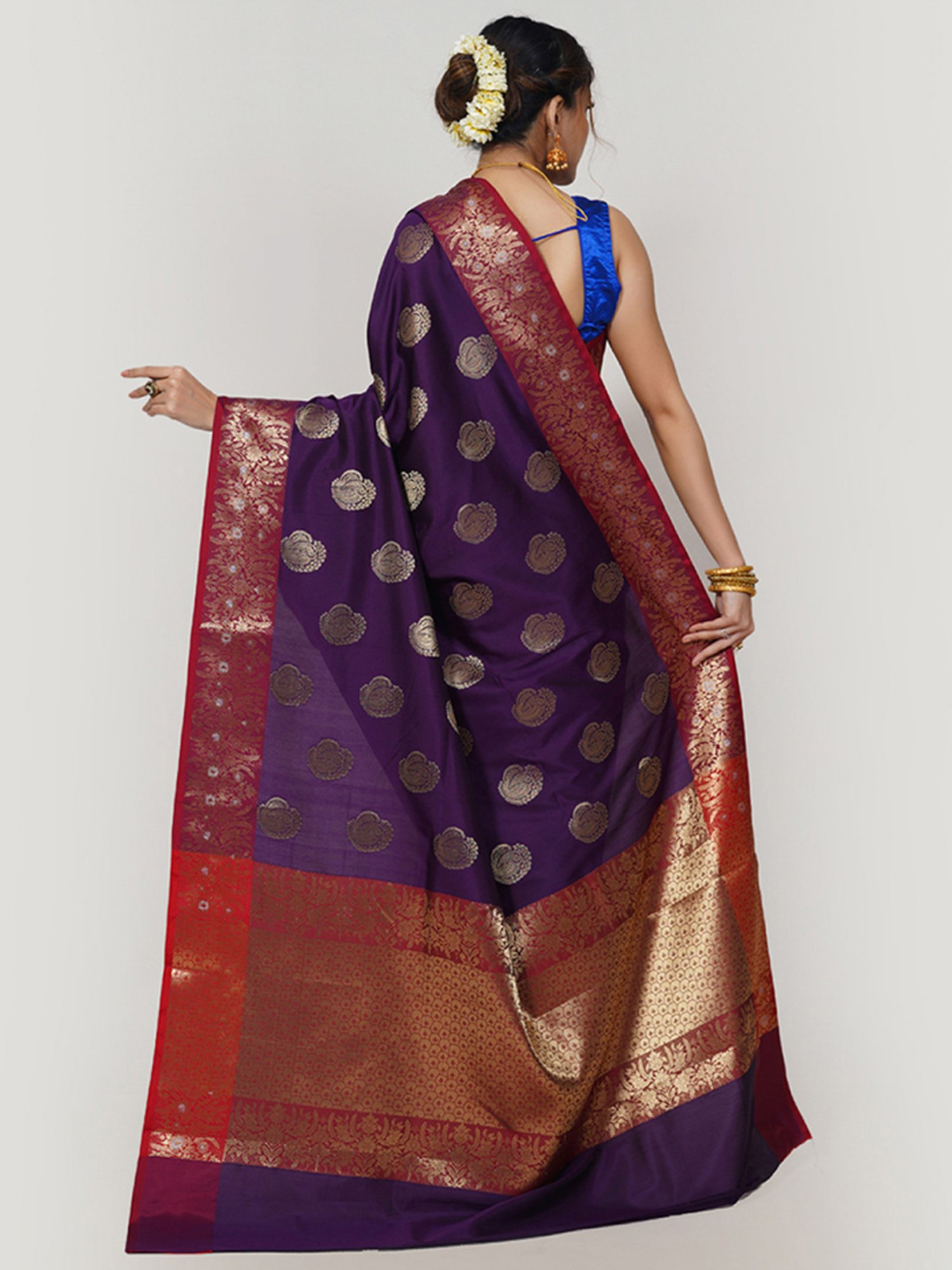 Banarasi Silk Works Wine Woven Saree With Unstitched Blouse