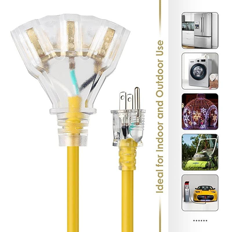 75 FT 123 Extension Cord OutdoorIndoor Heavy Duty Electrical Cord with Lighted 3 Outlets 3 Prong 15 Amps UL Listed SJTW Power Your Household Office and Garden Electric Appliance