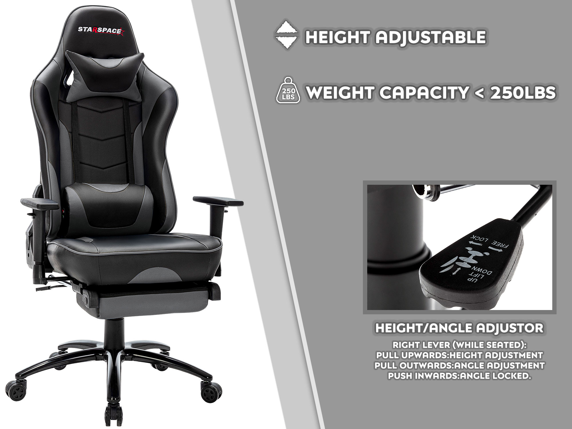 STARSPACE Ergonomic Adjustable Gaming Chair with Massage and Footrest Lumbar Support Racing Desk Chair Office Chair