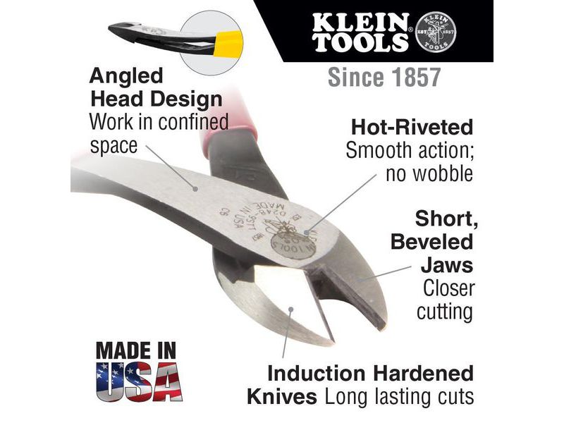 KLEIN TOOLS D2000-48 Diagonal Cutting Pliers, Angled Head, 8-Inch