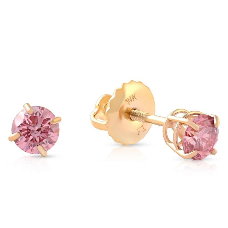 Pompeii3 1/2Ct Pink Lab Created Diamond Screw Back Studs Earrings 14K Yellow Gold