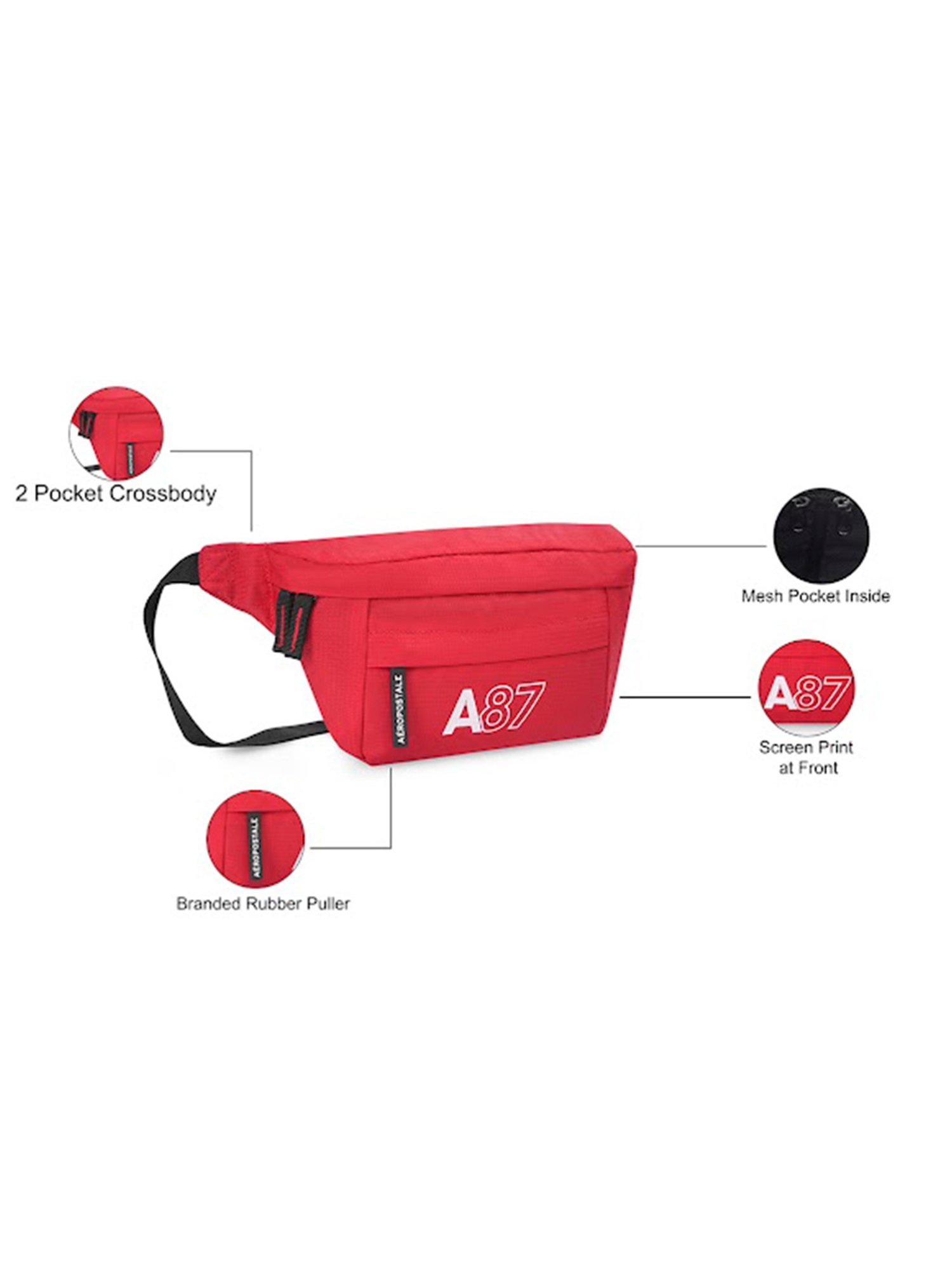 Aeropostale Oliver Red Polyester Printed Waist Pouch