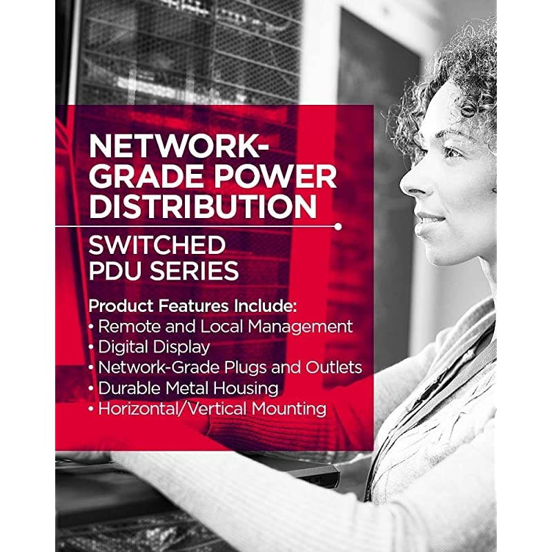 PDU41004 Switched PDU, 100-240V/12A, (Derated to 12A UL /10A CE), 8 Outlets (C13), Input (C14) 10 ft. Cord, 1U Rackmount, 3 Year Warranty - Black