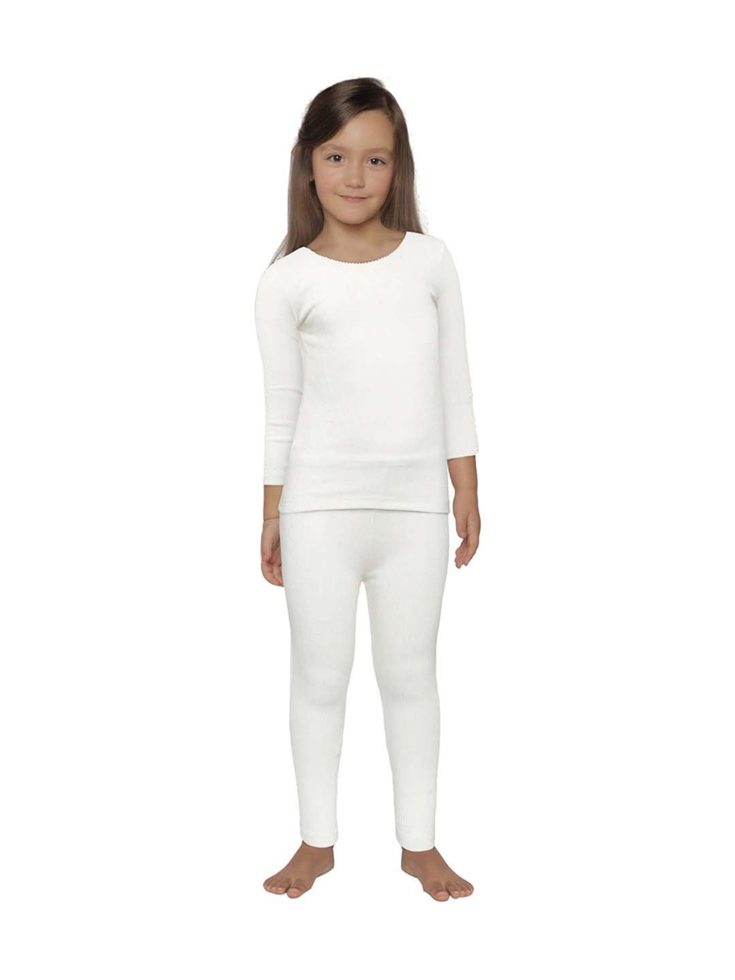 Kanvin Kids Off White Regular Fit Thermal Top & Pants Set