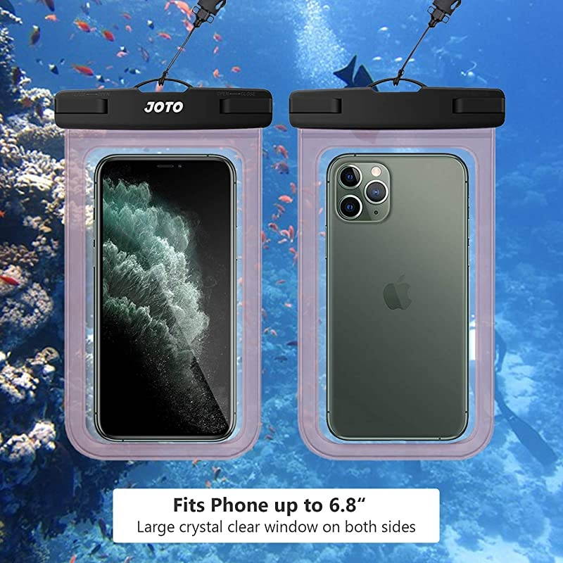 Universal Waterproof Pouch Cellphone Dry Bag Case for iPhone 12 Pro Max 11 Pro Max Xs Max XR X 8 7 6S Plus SE, Galaxy S20 Ultra S20+ S10 Plus S10e /Note 10+ 9, Pixel 4 XL up to 7" -Clearpurple