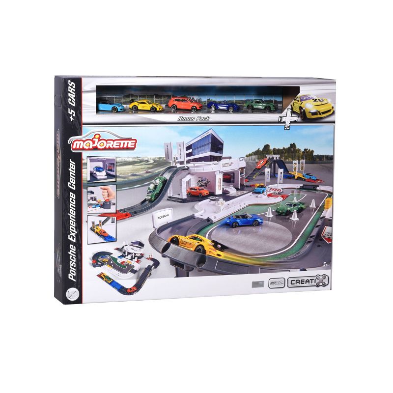 Majorette Porsche Experience Center with Five 1:64 Scale Die-Cast Vehicles