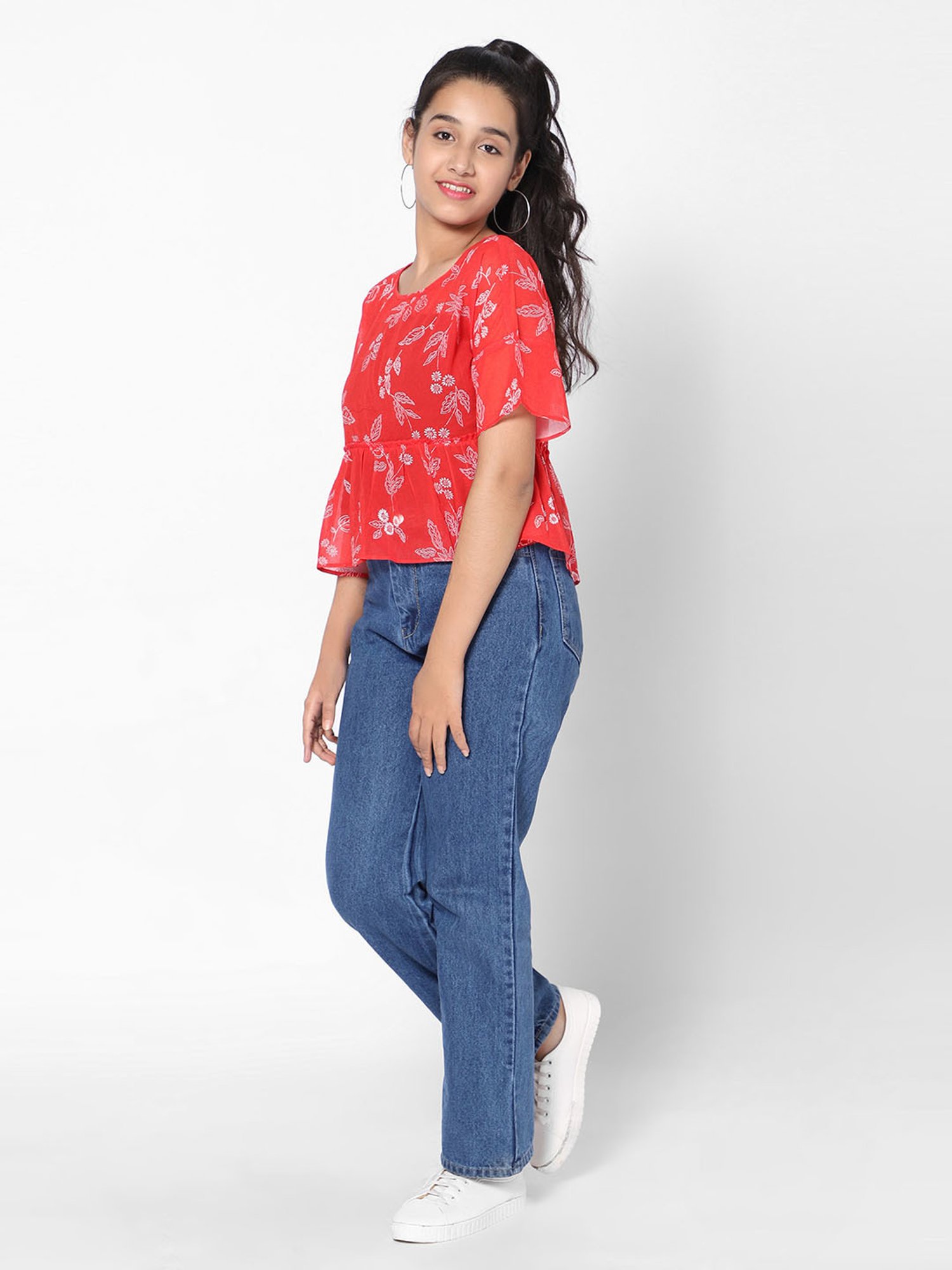 TeenTrums Girls Red Floral Print Top