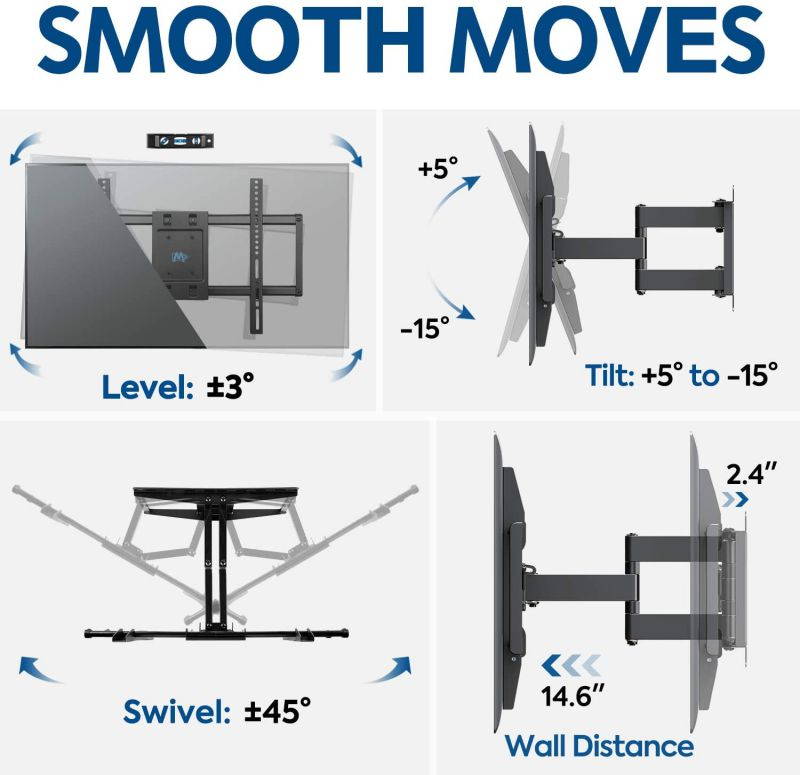 Mounting Dream TV Mount Bracket for 42-70 Inch Flat Screen TVs, Full Motion TV Wall Mounts with Swivel Articulating Dual Arms , Heavy Duty Design - Max VESA 600x400mm , 100 LBS Loading , MD2296