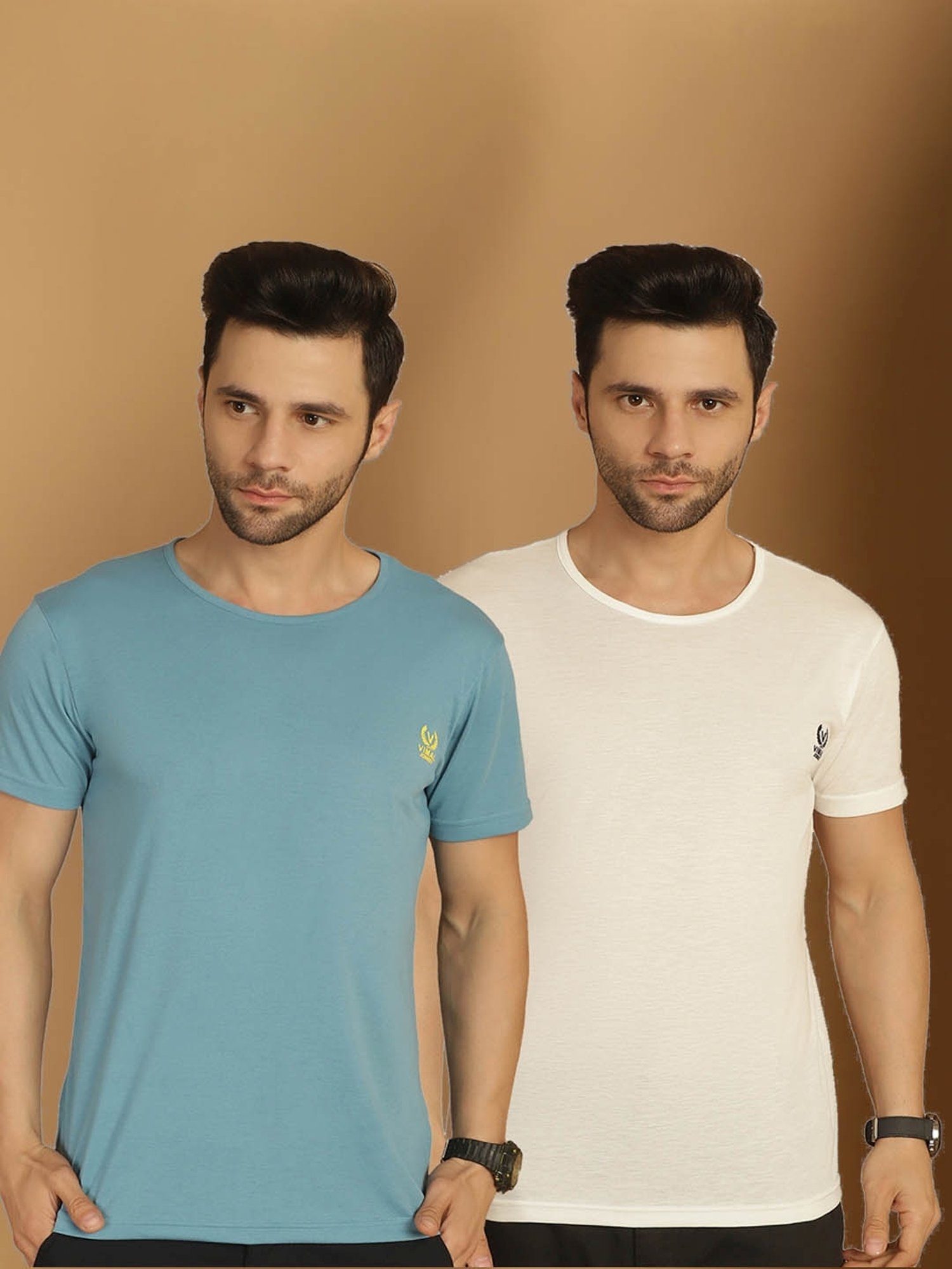 Vimal Jonney Blue & White Regular Fit T-Shirt