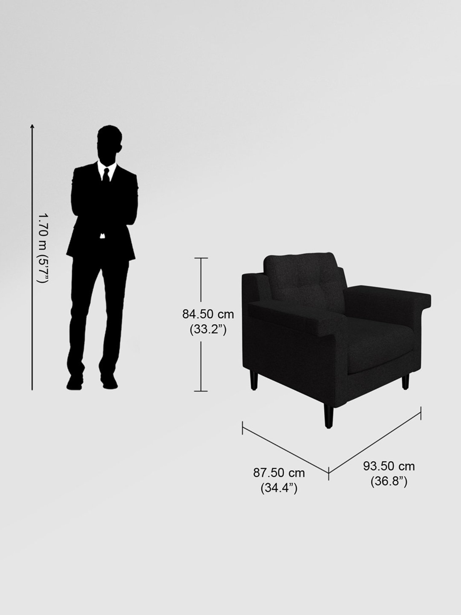 Godrej Interio Flight Dark Grey Pinewood 1 Seater Sofa