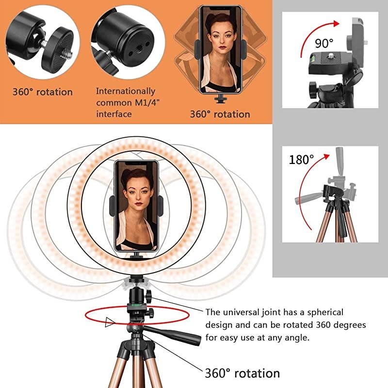 10quot Selfie Ring Light with 50quot Tripod Stand amp Phone Holder for Makeup Live Stream LED Camera Ring Light with Remote Shutter for Photography and YouTube Video Compatible with iPhone amp Android