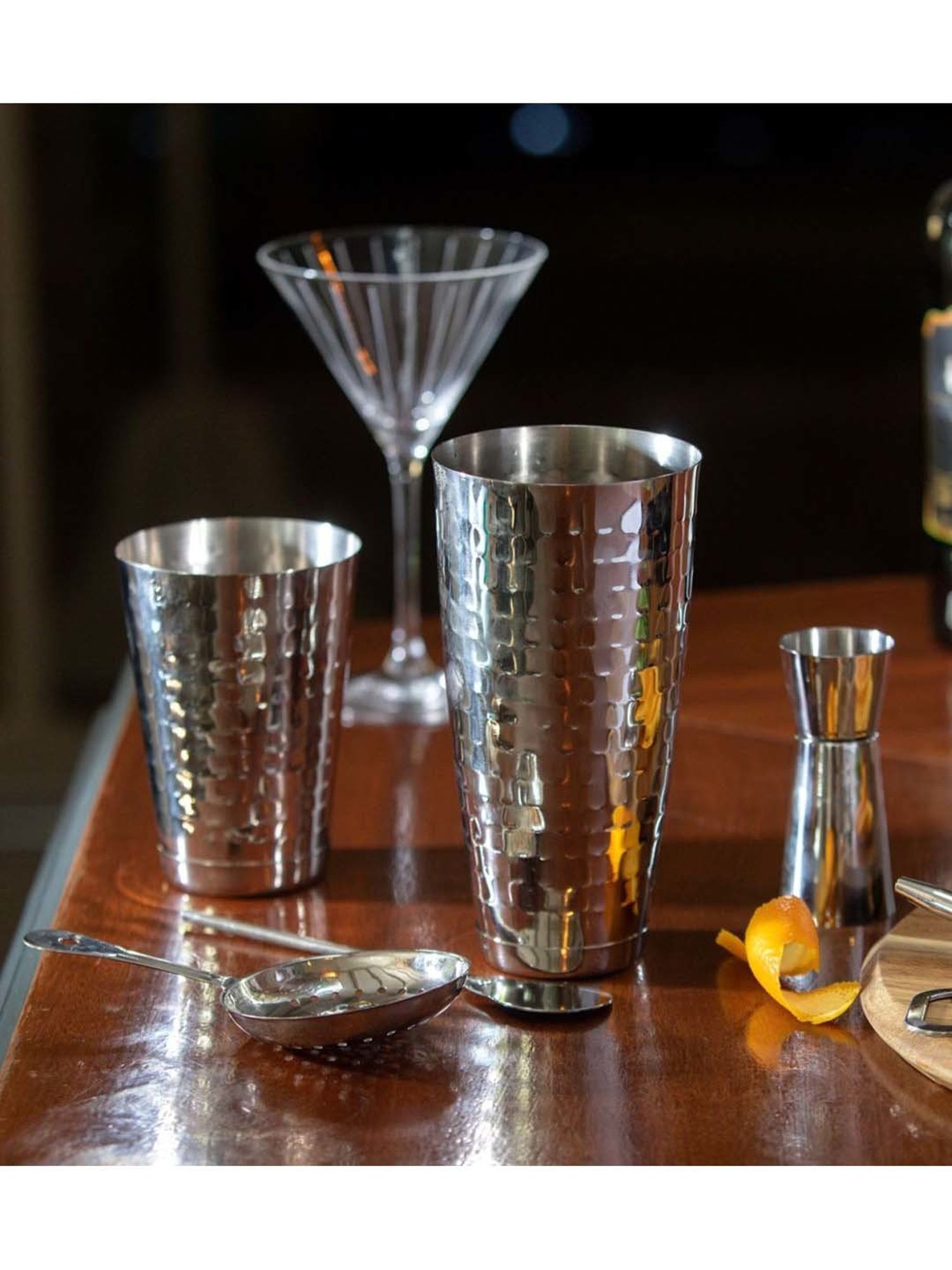 BarCraft Silver Stainless Steel Shaker (0.75 L) with Jigger - Set of 8