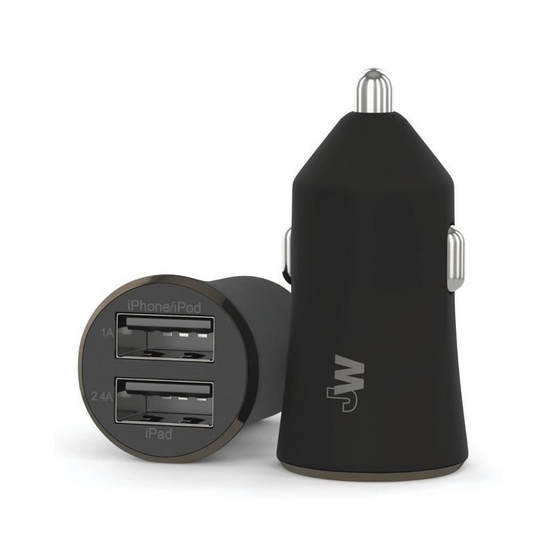 Just Wireless 2.4A/12W 2-Port USB-A Car Charger with 6ft TPU Micro USB to USB-A Cable - Black