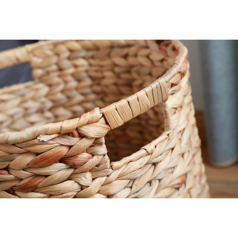 Vintiquewise Water Hyacinth Large Round Wicker Wastebasket with Cutout Handles