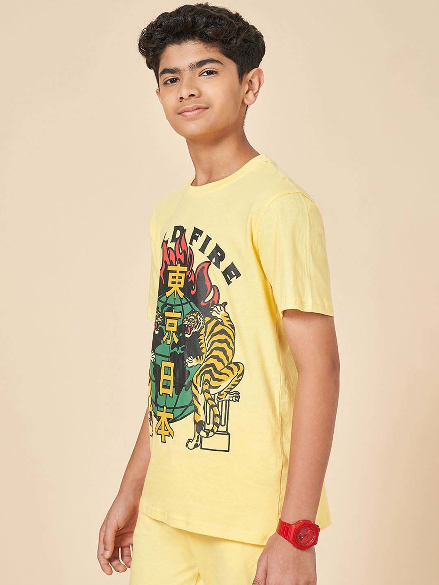 Coolsters by Pantaloons Boys Pale Banana Cotton Printed T-Shirts