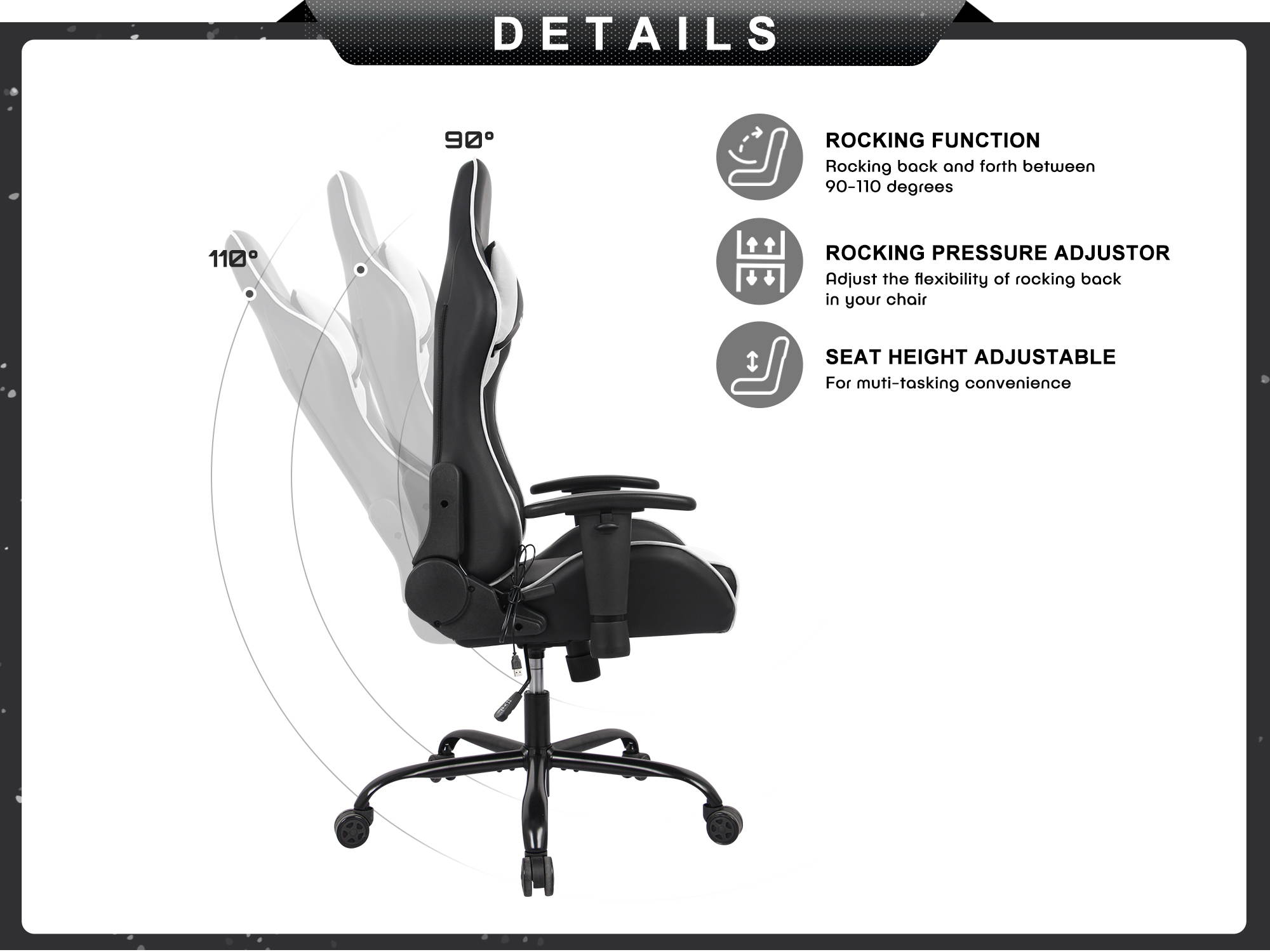 RIMIKING Massage Racing High Back Ergonomic  Computer Gaming Chair  Soft Headrest&Backrest Desk Chair Swivel Adjustable Armrest  Office Chair