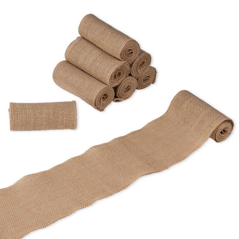 Genie Crafts 8-Pack Brown Burlap Jute Fabric Ribbon Roll 4.7 in x 2 Yard for Crafts, Sewing