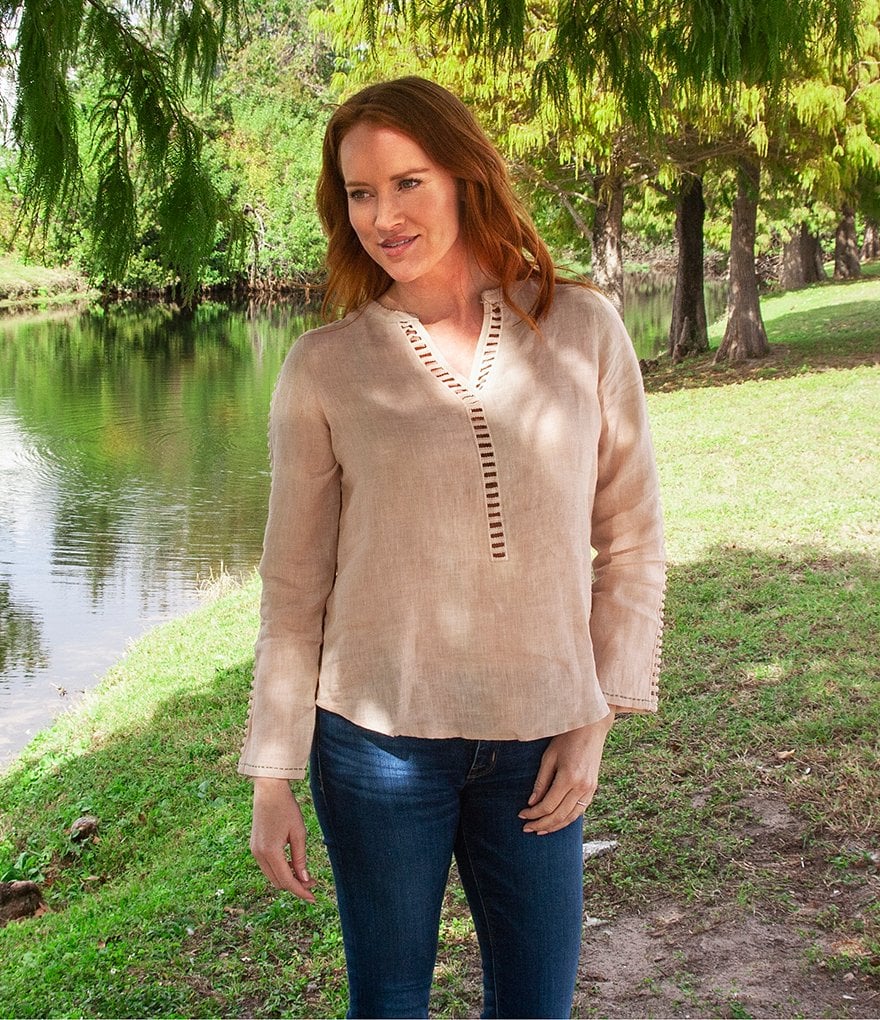 Karyn Seo Hazel Lattice Lace Linen Top