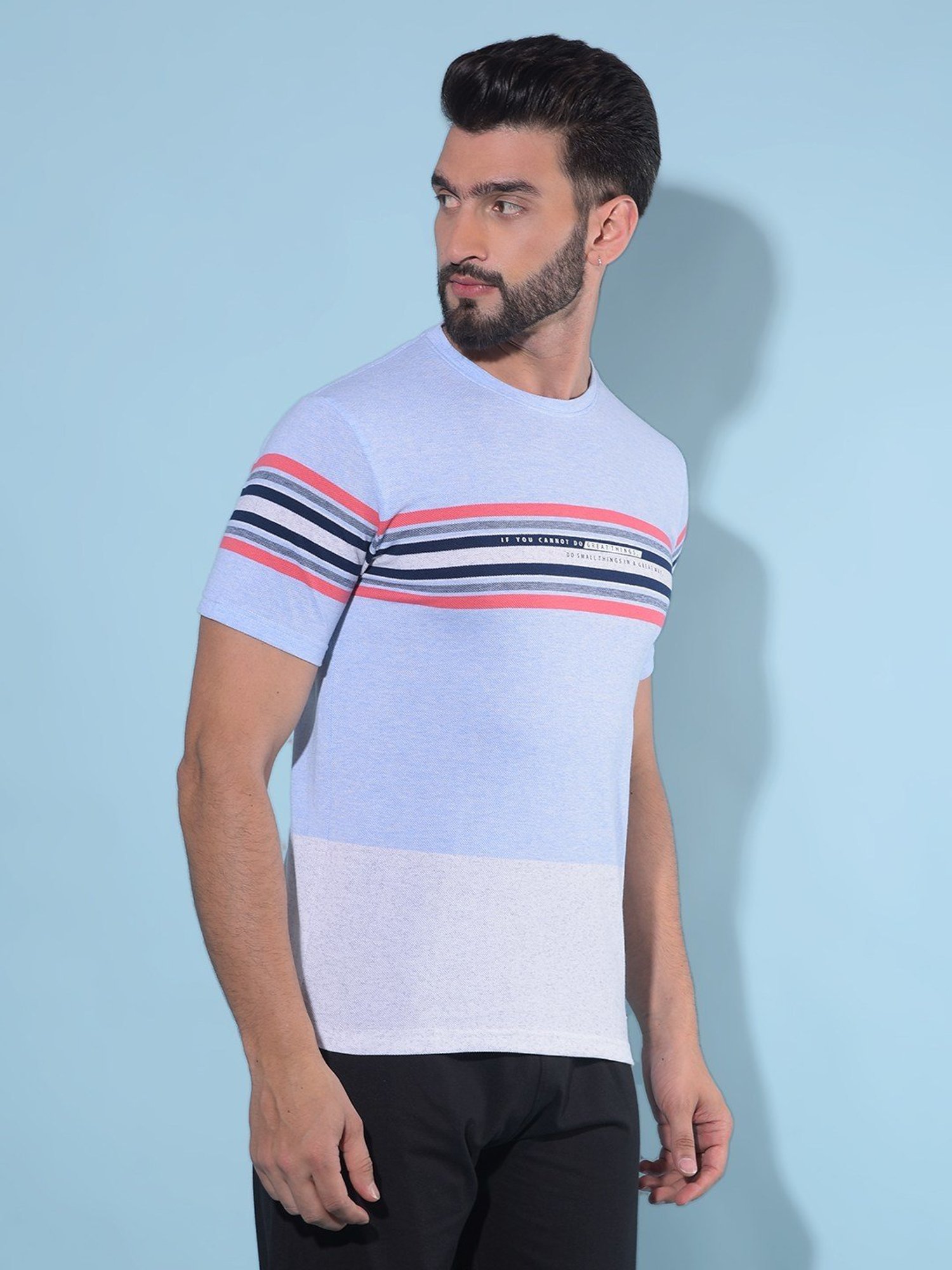 Crimsoune Club Blue  Slim Fit Striped T-Shirt