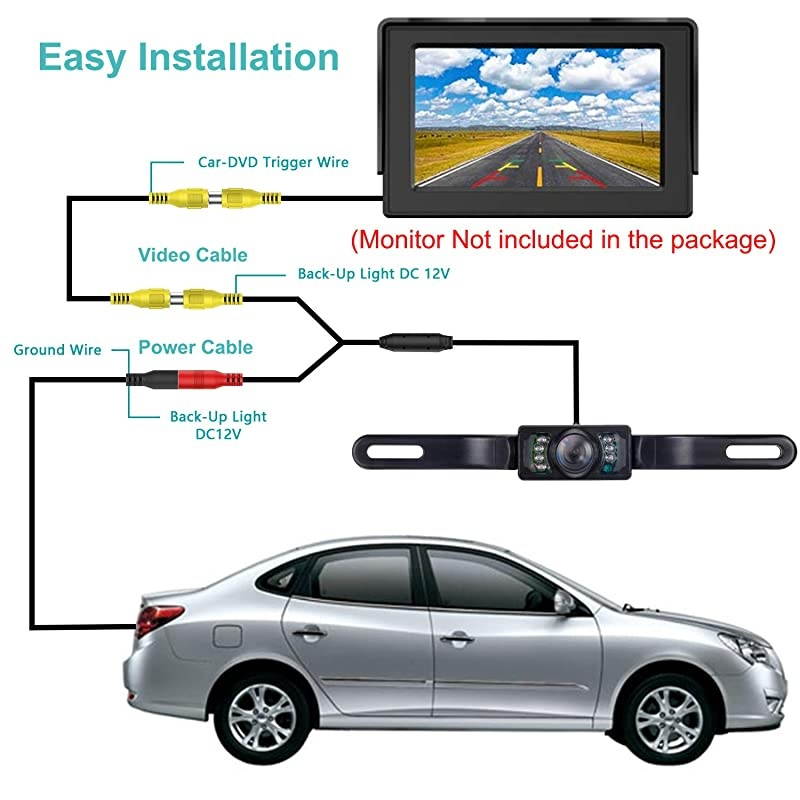 License Plate Backup Camera Car Rear View Reverse CameraAutomotive Backing Camera 120&deg; View Angle Waterproof 7 LED Night Vision Reversing Camera for TrucksSUVRVPickupVans