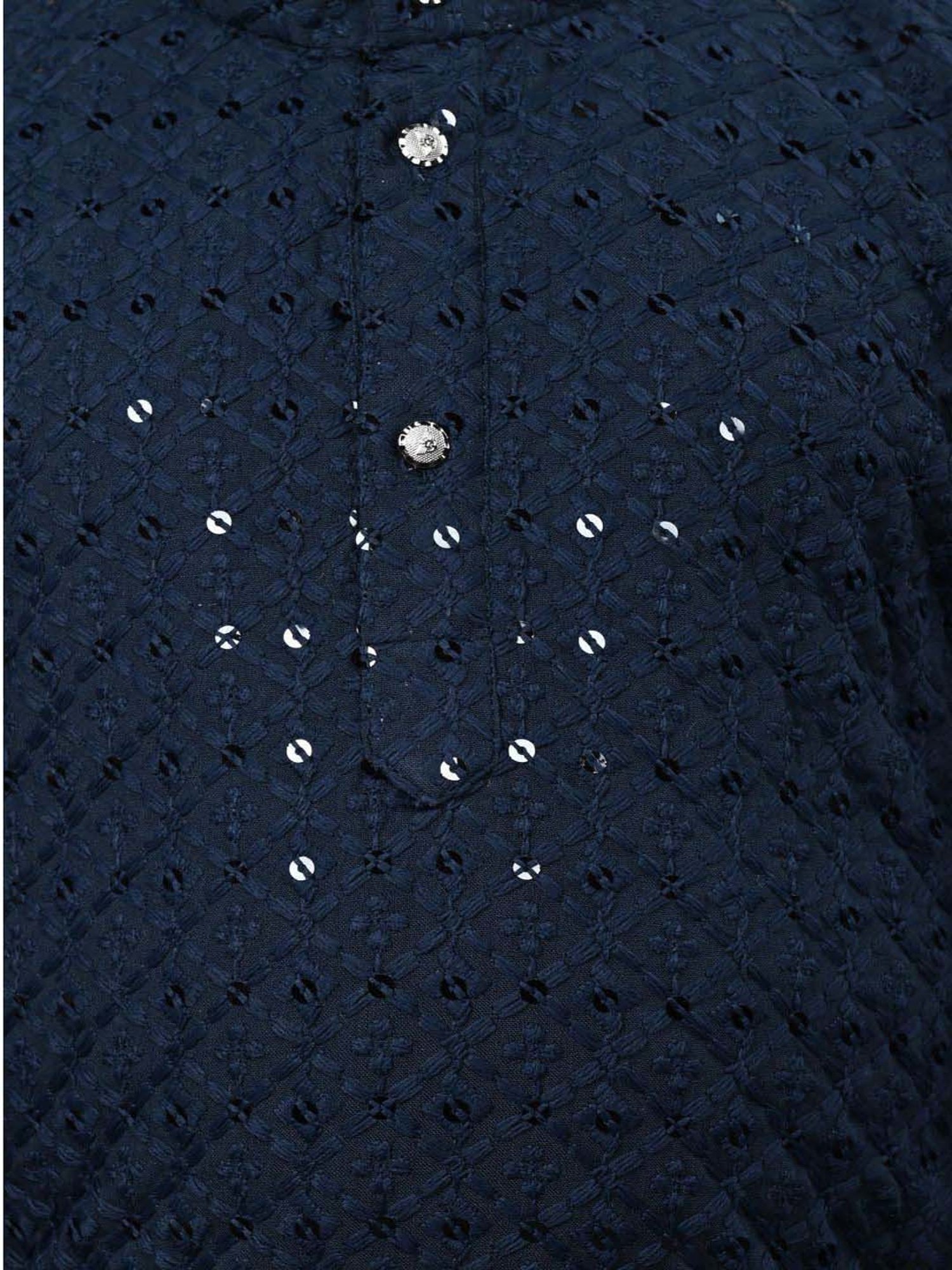 Ahhaaaa Kids Grey & White Cotton Embellished Full Sleeves Kurta Set