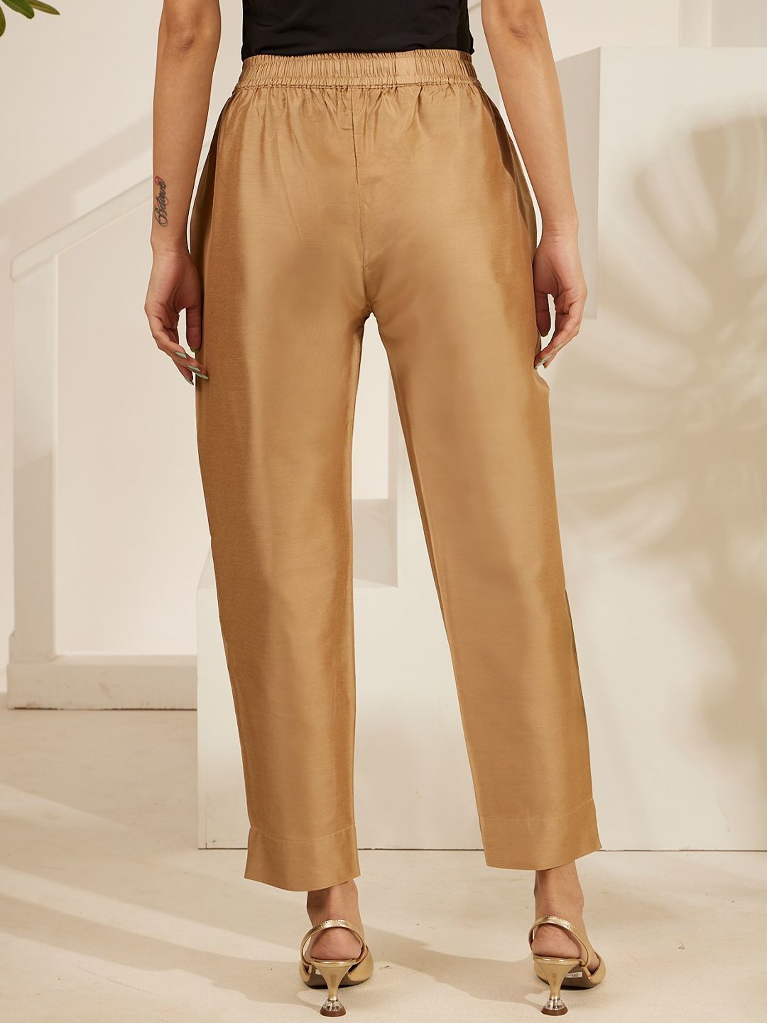 Daali Gold Viscose Blooming Mood Pencil Pants