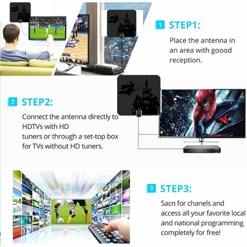 1180 Mile Digital HDTV Antenna Indoor 4K High Definition DVB-T2 Freeview TV Signal Amplifier For Halloween Christmas