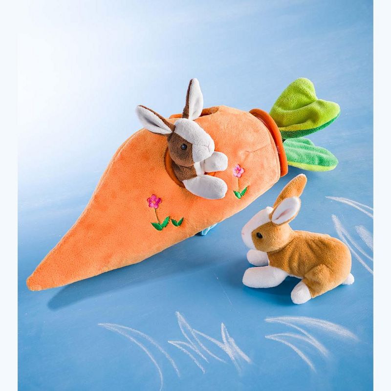 HearthSong Plush Bunny Portable Play Set with Carrot Home and Two Bunnies