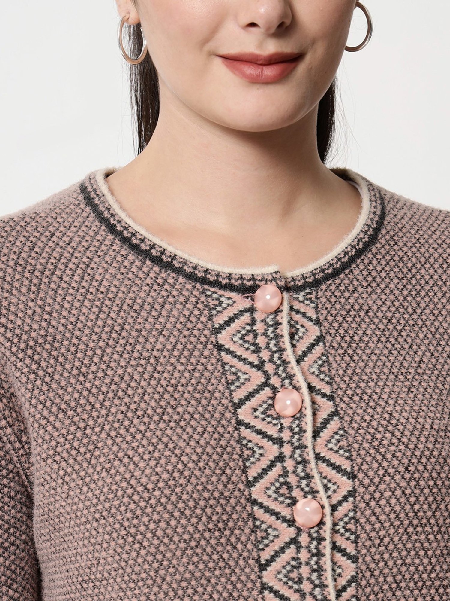 TAB91 Peach Self Design Cardigan