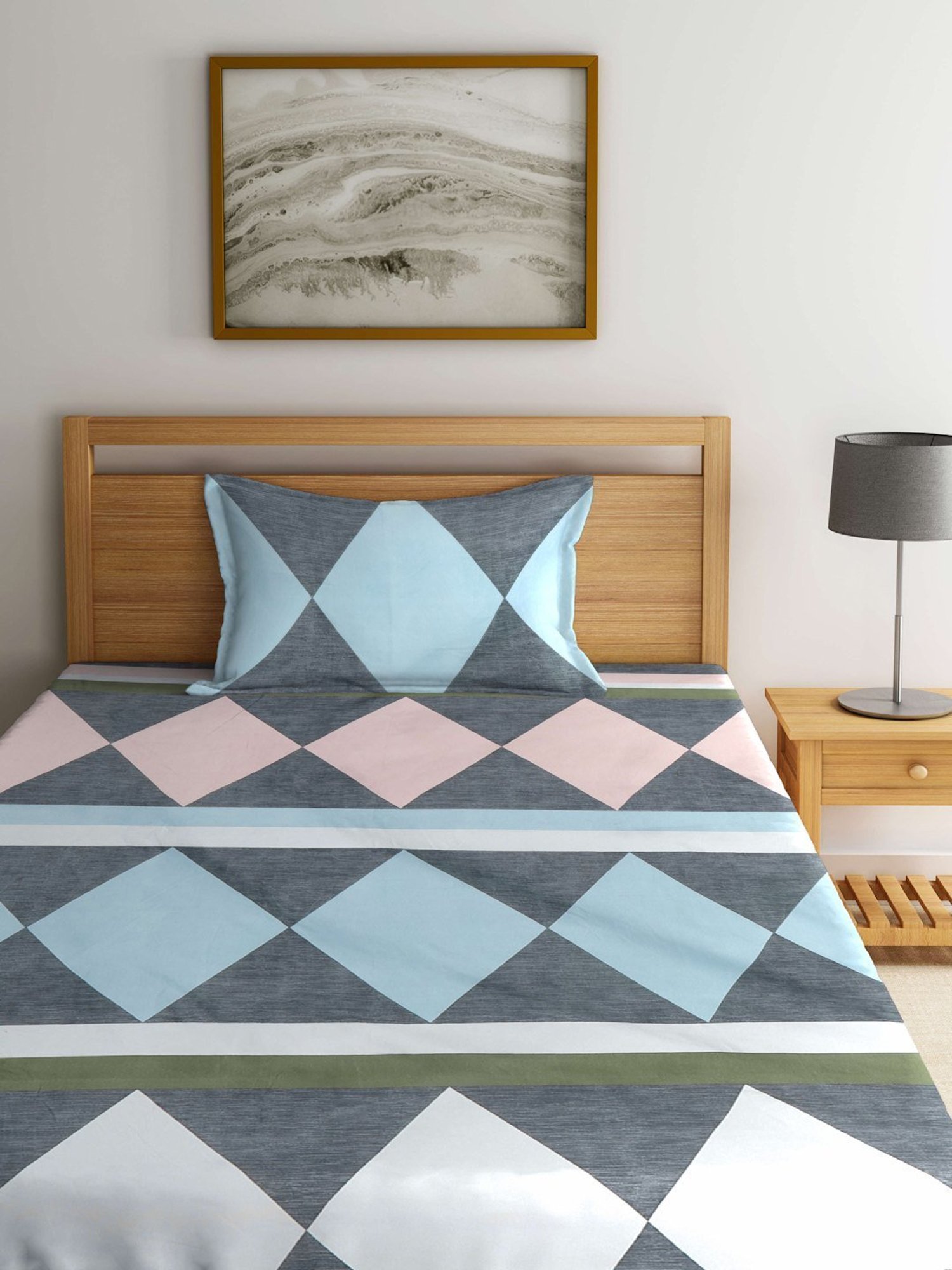 Klotthe Printed Multicolor 300 TC Cotton Blend Single Bed Sheet with Pillow Cover