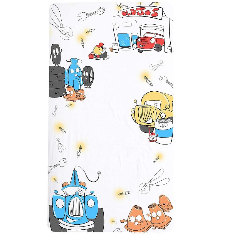 JumpOff Jo Fitted Crib Sheet - Cotton Crib Sheet for Standard Sized Crib Mattresses - Hypoallergenic and Breathable - 28 x 52 Inches - Jo's Garage