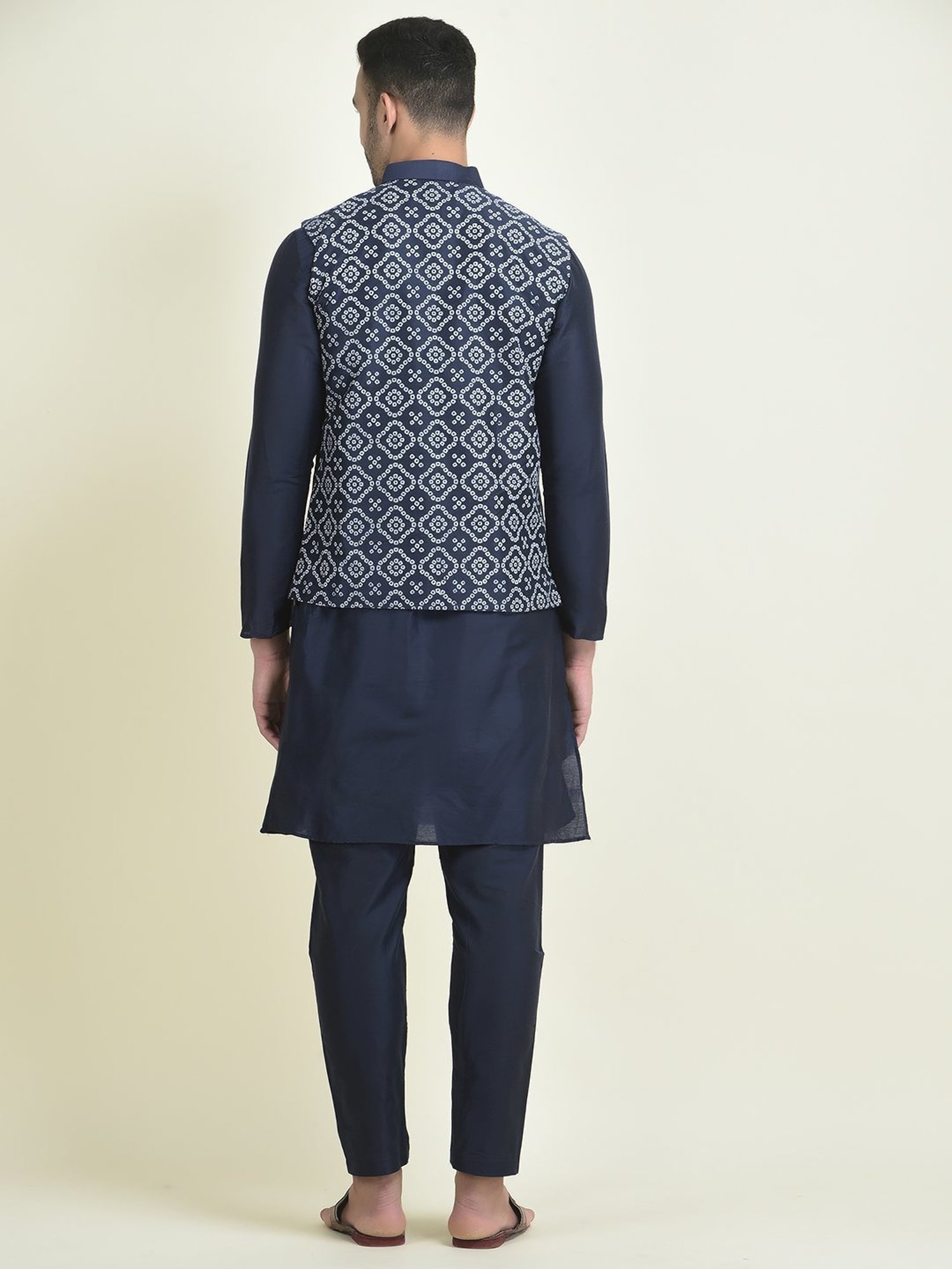 Deyann Navy Blue Regular Fit Printed Kurta Set With Jacket