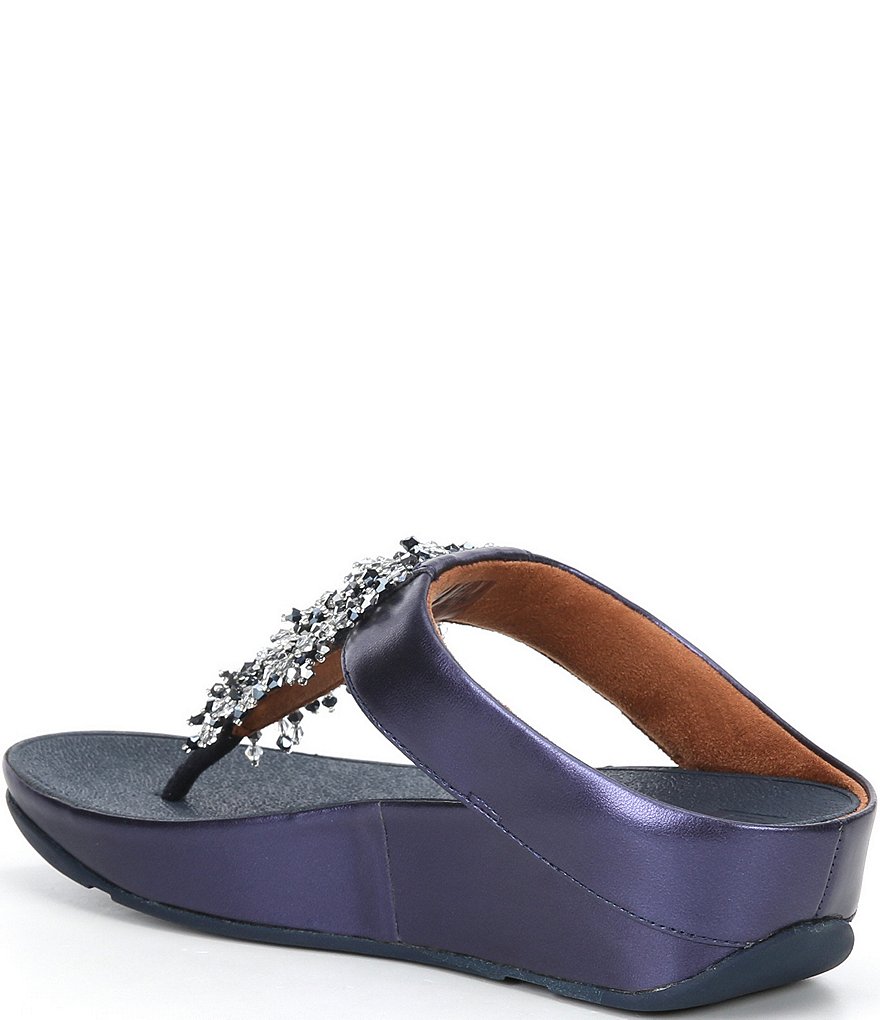 FitFlop Rumba Beaded Fringe Detail Toe-Post Wedge Sandals