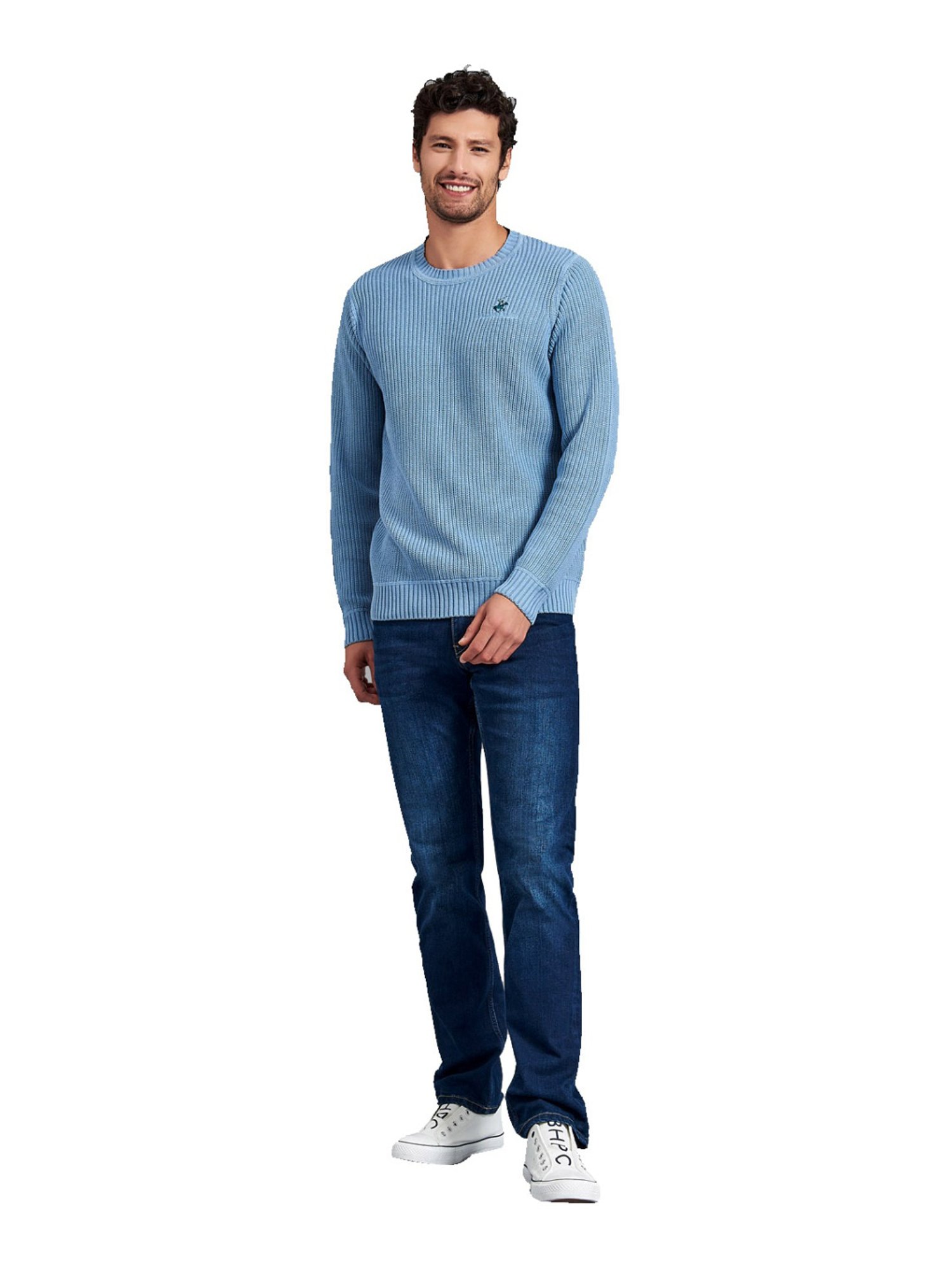 Beverly Hills Polo Club Sky Blue Cotton Regular Fit Sweater