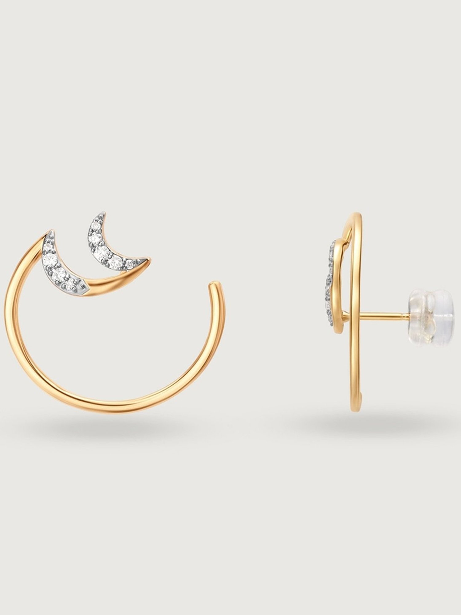 Mia by Tanishq Crescent Charisma 14k Gold & Diamond Hoop Earrings