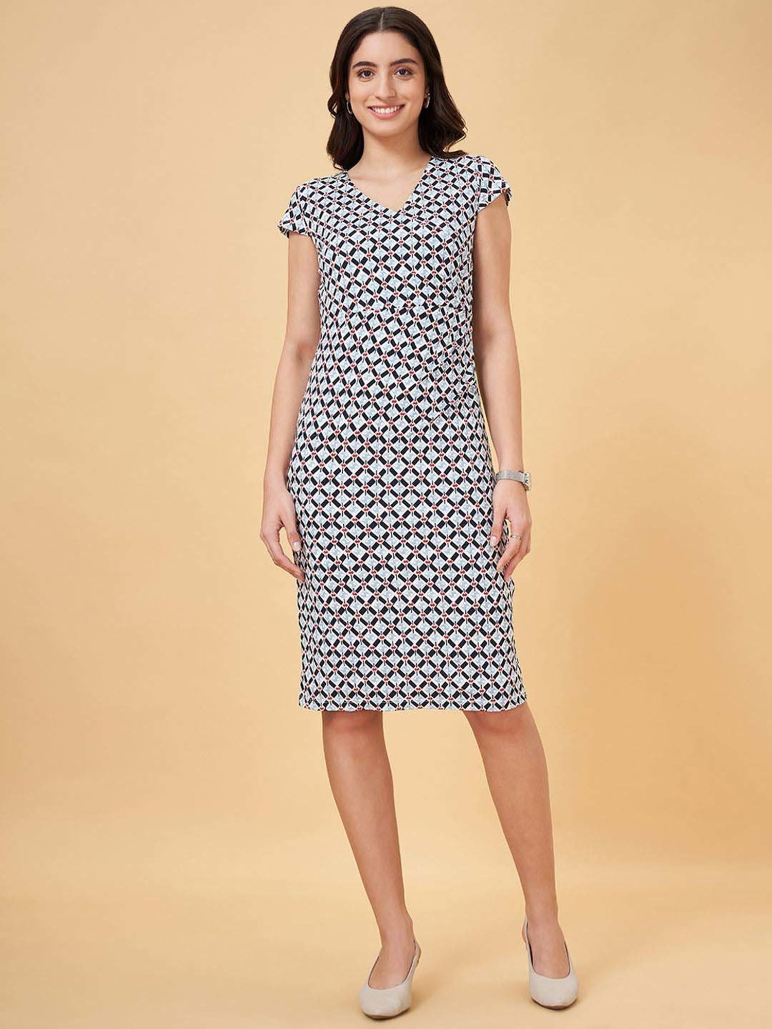 Annabelle by Pantaloons Blue Printed Bodycon Dress