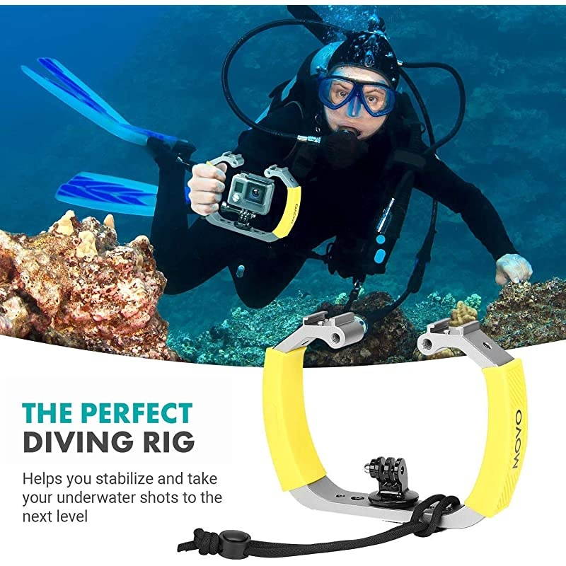 GBU70Y Underwater Diving Rig for GoPro Hero with Cold Shoe Mounts Wrist Strap Works with HERO3 HERO4 HERO5 HERO6 HERO7 HERO8 and Waterproof Action Cam Scuba GoPro Accessory Yellow