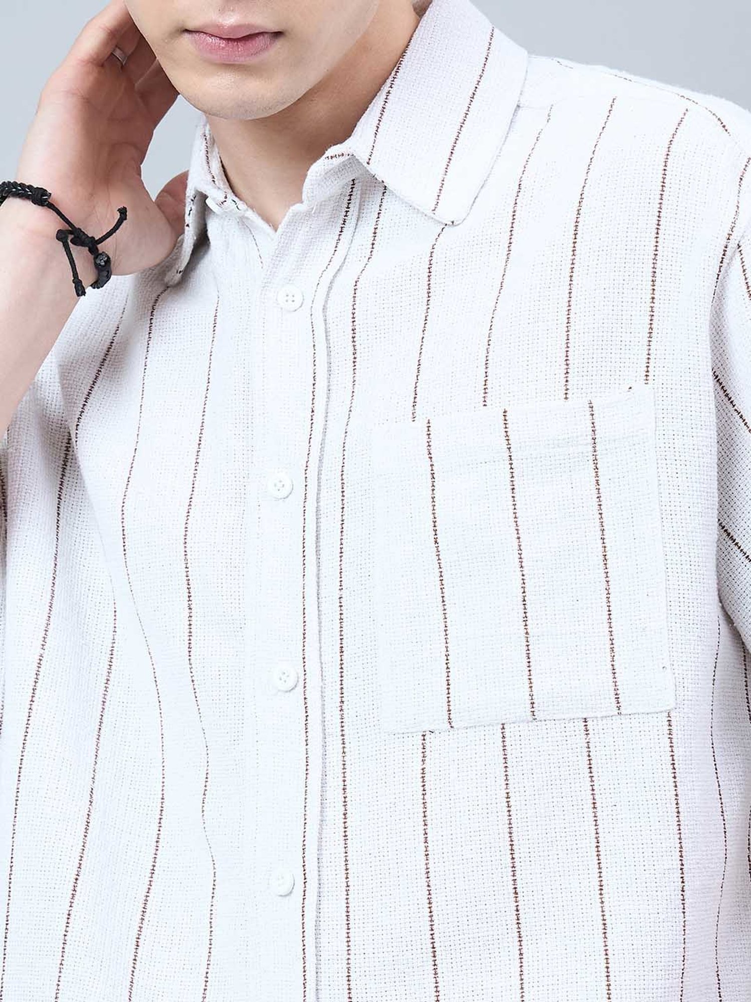 CHIMPAAANZEE White & Brown Loose Fit Striped Oversized Shirt